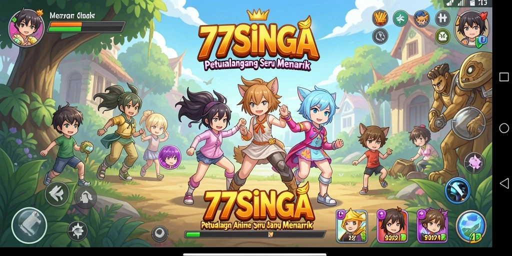 Tampilan gameplay 77SINGA yang penuh warna dan dinamis.