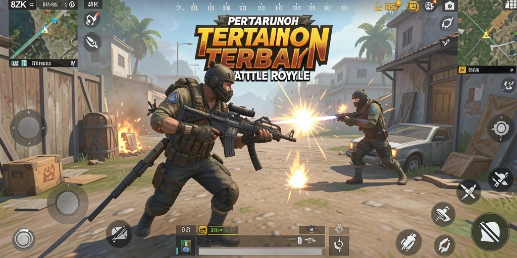 Gambar menunjukkan aksi seru di dalam permainan Battle Royale 8ZK.