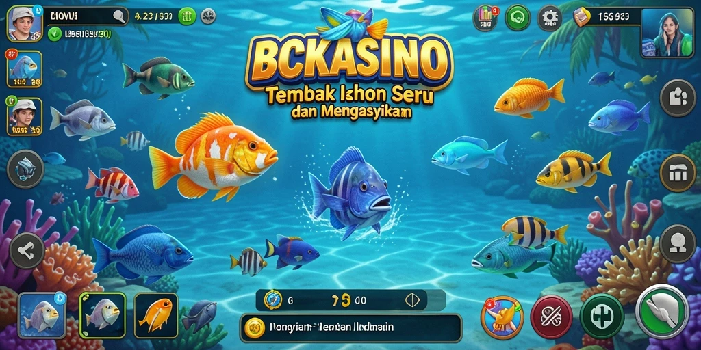 Screenshot permainan Tembak Ikan yang menampilkan aksi menangkap ikan.