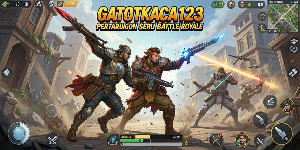 Gameplay seru dalam GATOTKACA123 bersama teman-teman di medan perang.