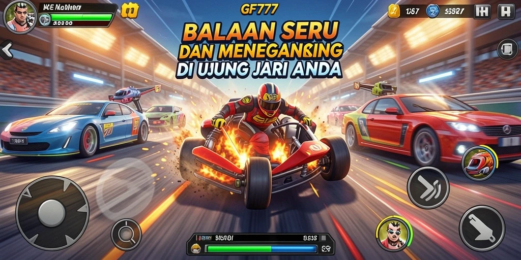 Gambaran menegangkan gameplay balapan di GF777 dengan mobil berkecepatan tinggi.