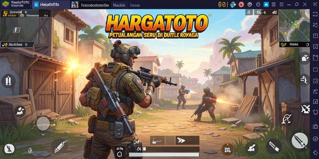 Menampilkan gameplay seru di arena Battle Royale HARGATOTO.