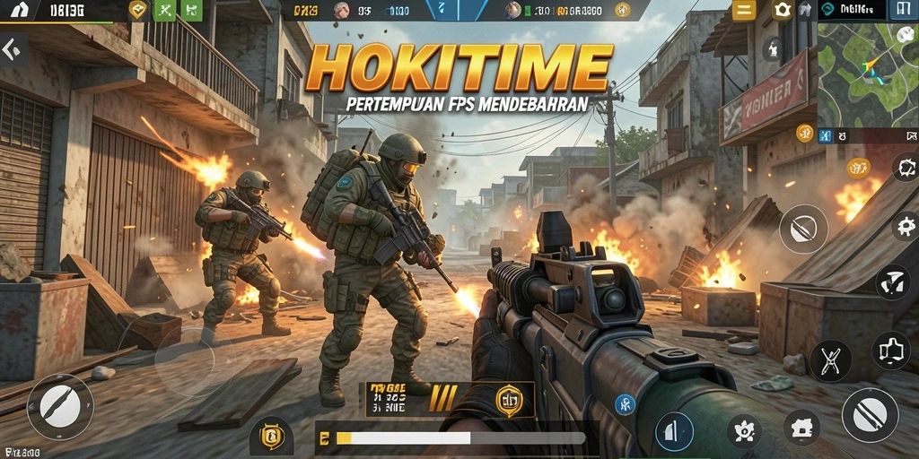 Tampilan gameplay HOKITIME dengan aksi tembak-menembak yang seru.