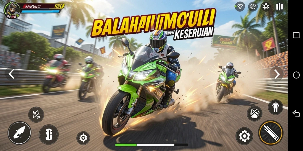 Tampilkan gameplay seru dalam balapan motor yang mendebarkan.