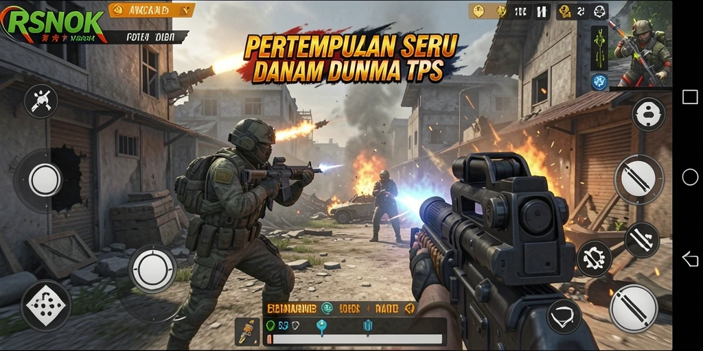 Screenshot gameplay RSNOK menampilkan aksi tembak-menembak yang intens.