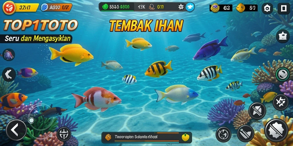 Tampilan gameplay seru dalam TOP1TOTO saat berburu ikan.