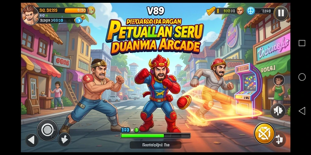 Screenshot V89 menampilkan aksi gameplay arcade yang seru dan menegangkan.